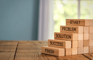 How to Handle an IRS Audit in 2026: Step-by-Step Guide from a CPA Stack of wooden blocks labeled START, PROBLEM, SOLUTION, SUCCESS, FINISH, symbolizing a problem-solving process.